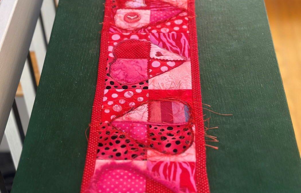 Scrappy Hearts Quilted Table Runner